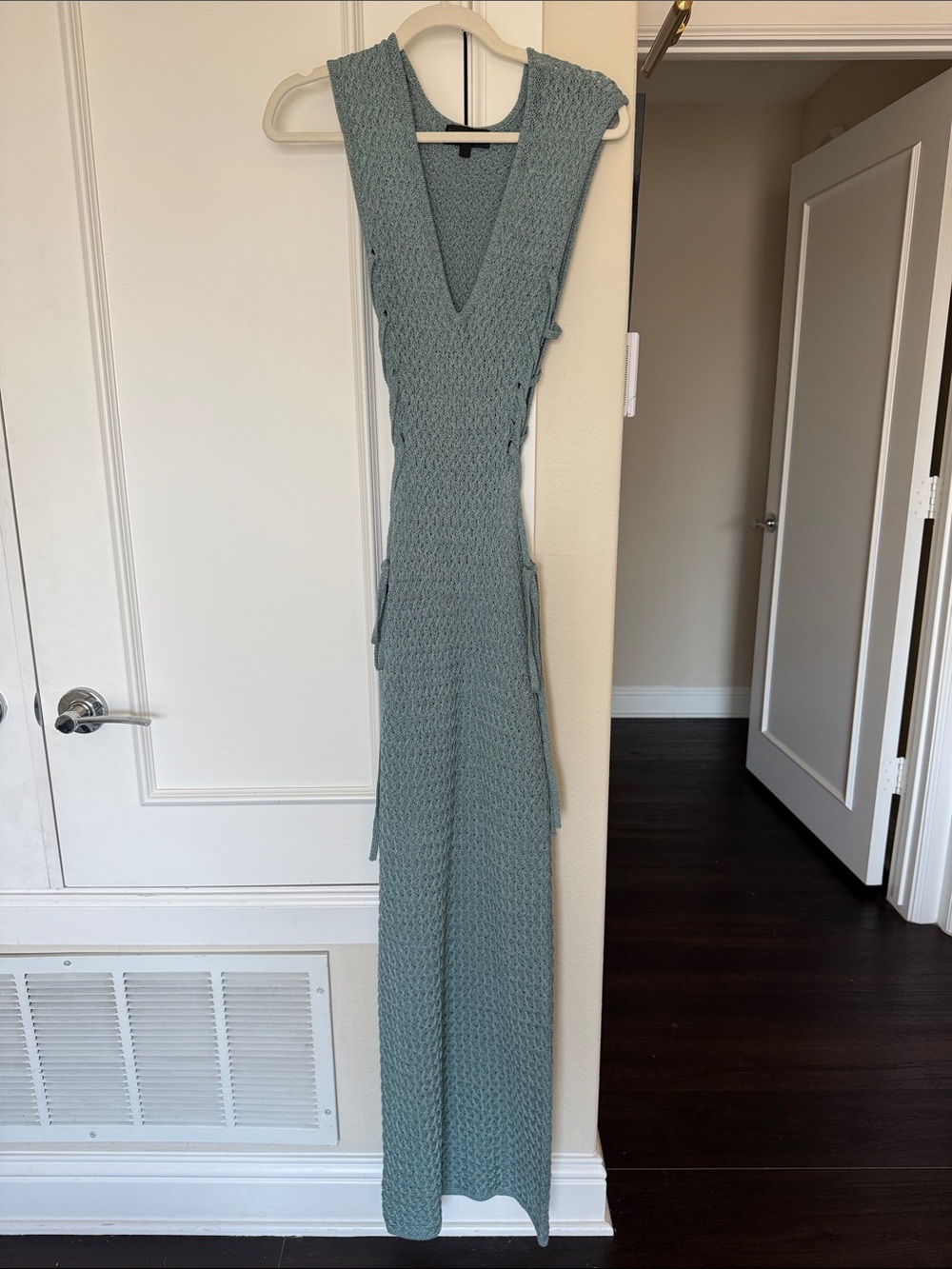 Sleeveless V-Neck Knit Maxi Dress in Sage Green